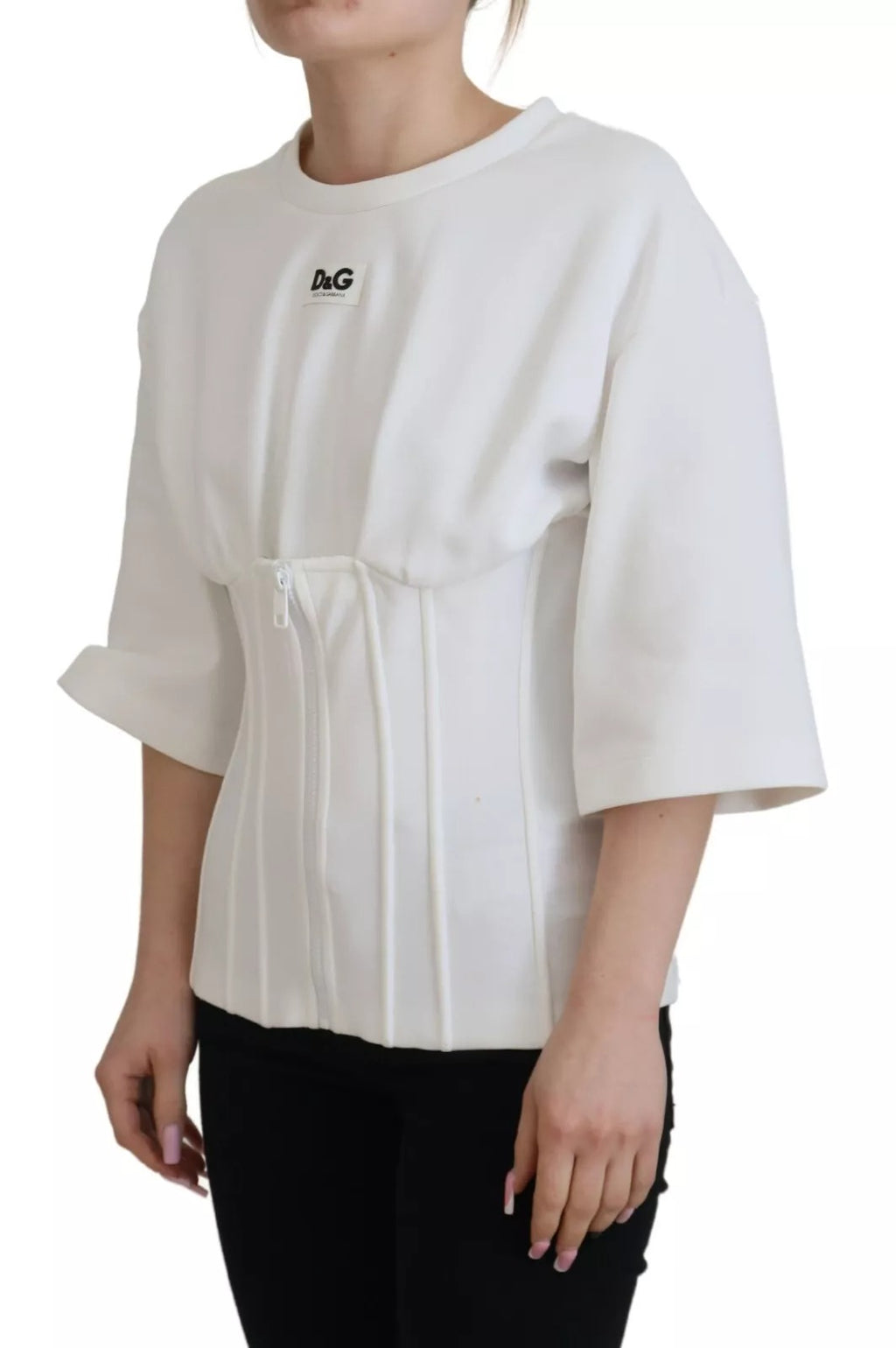 Dolce & Gabbana White Cotton Corset Stretch Top  T-shirt