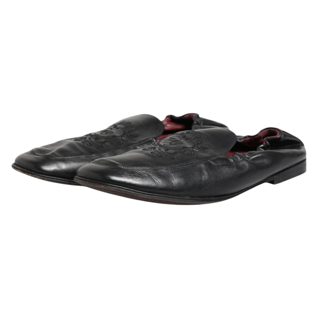 Dolce & Gabbana Black Leather Slip On Men Flat Loafers Shoes