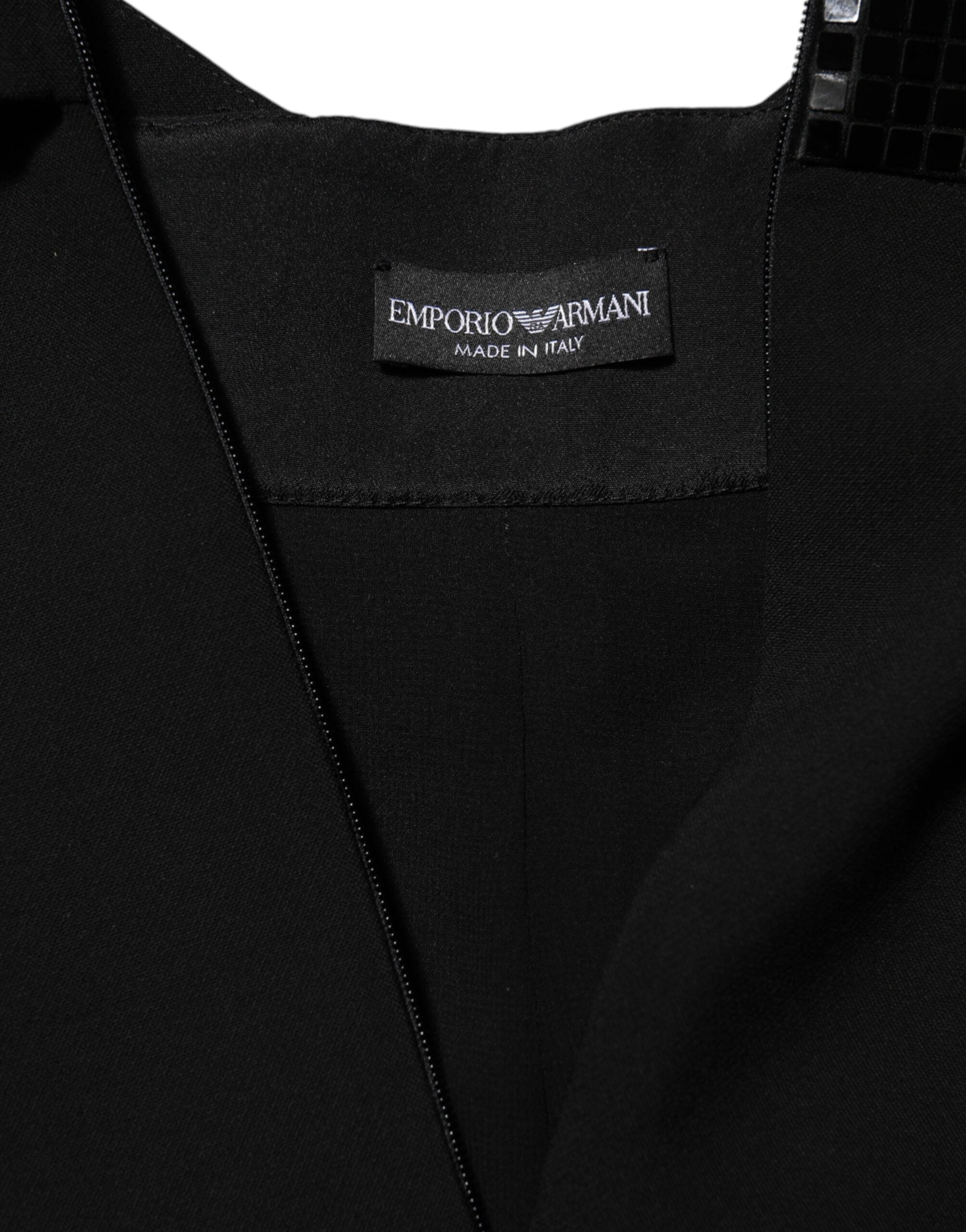 Emporio Armani Black Sheer Sleeve Belted V-Neck Mini Dress