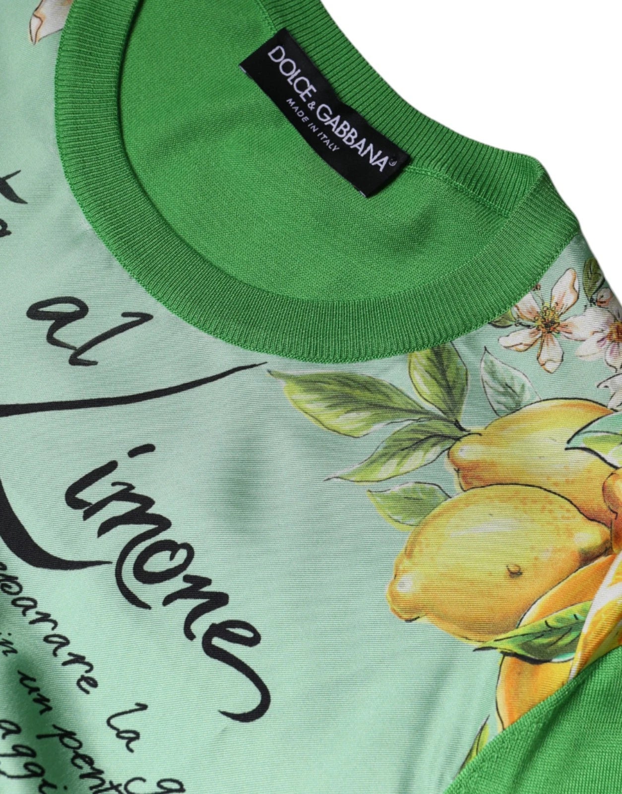 Dolce & Gabbana Green Lemon Print Pullover Silk Women Sweater