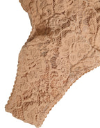 Dolce & Gabbana Beige Lace Logo Elastic Waist Thong Tanga Underwear