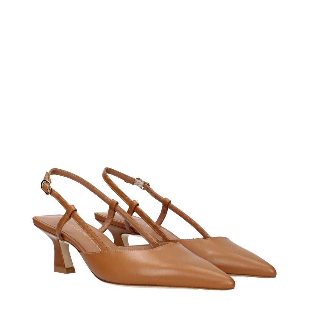 Stuart Weitzman Brown Leather Mid Heel Pumps
