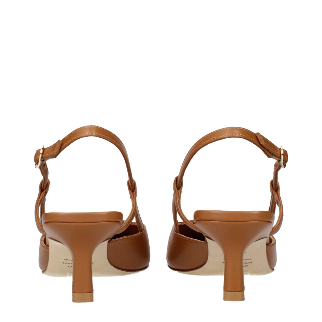 Stuart Weitzman Brown Leather Mid Heel Pumps