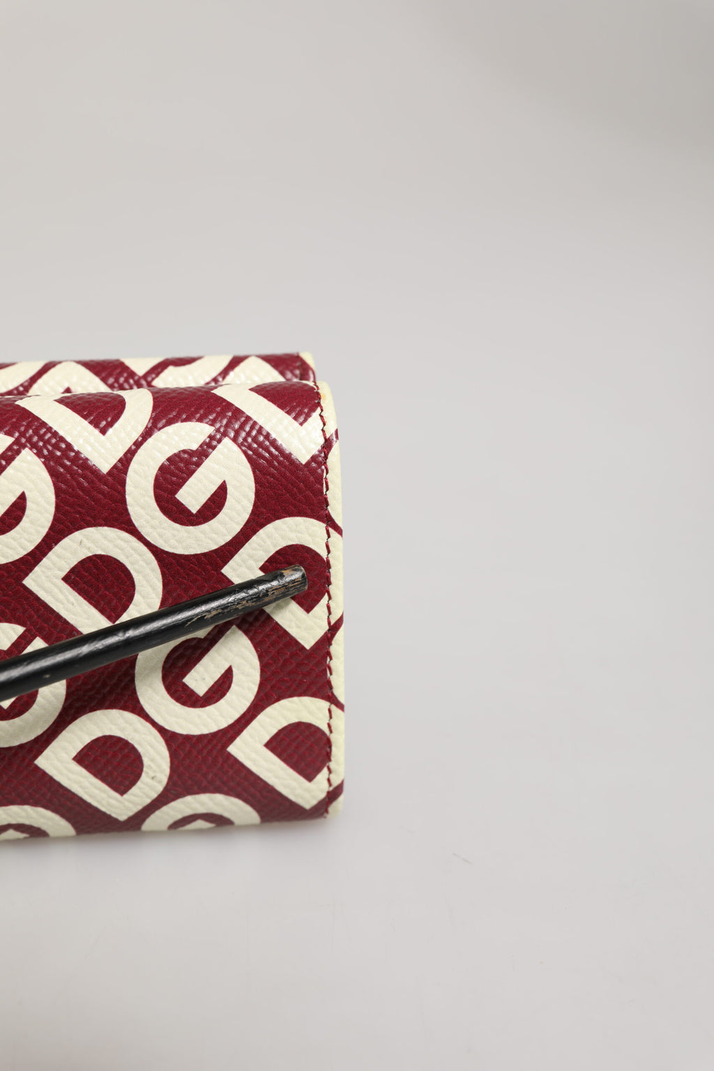 Dolce & Gabbana Burgundy Logo Print Calf Leather French Flap Card Holder Wallet
