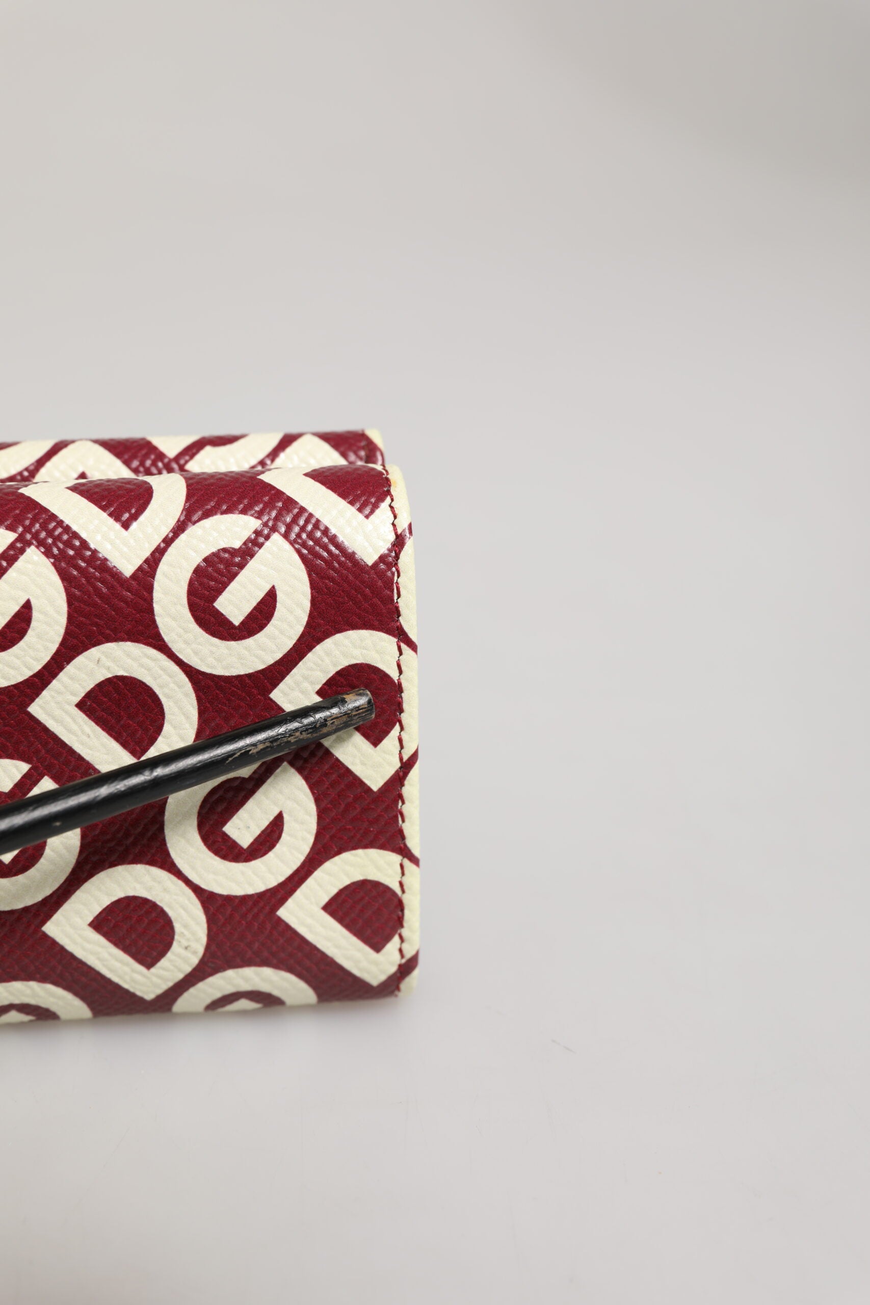 Dolce & Gabbana Burgundy Logo Print Calf Leather French Flap Card Holder Wallet