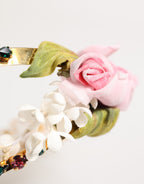 Dolce & Gabbana Gold Floral Tiara Pink Roses Crystal Crown Headband