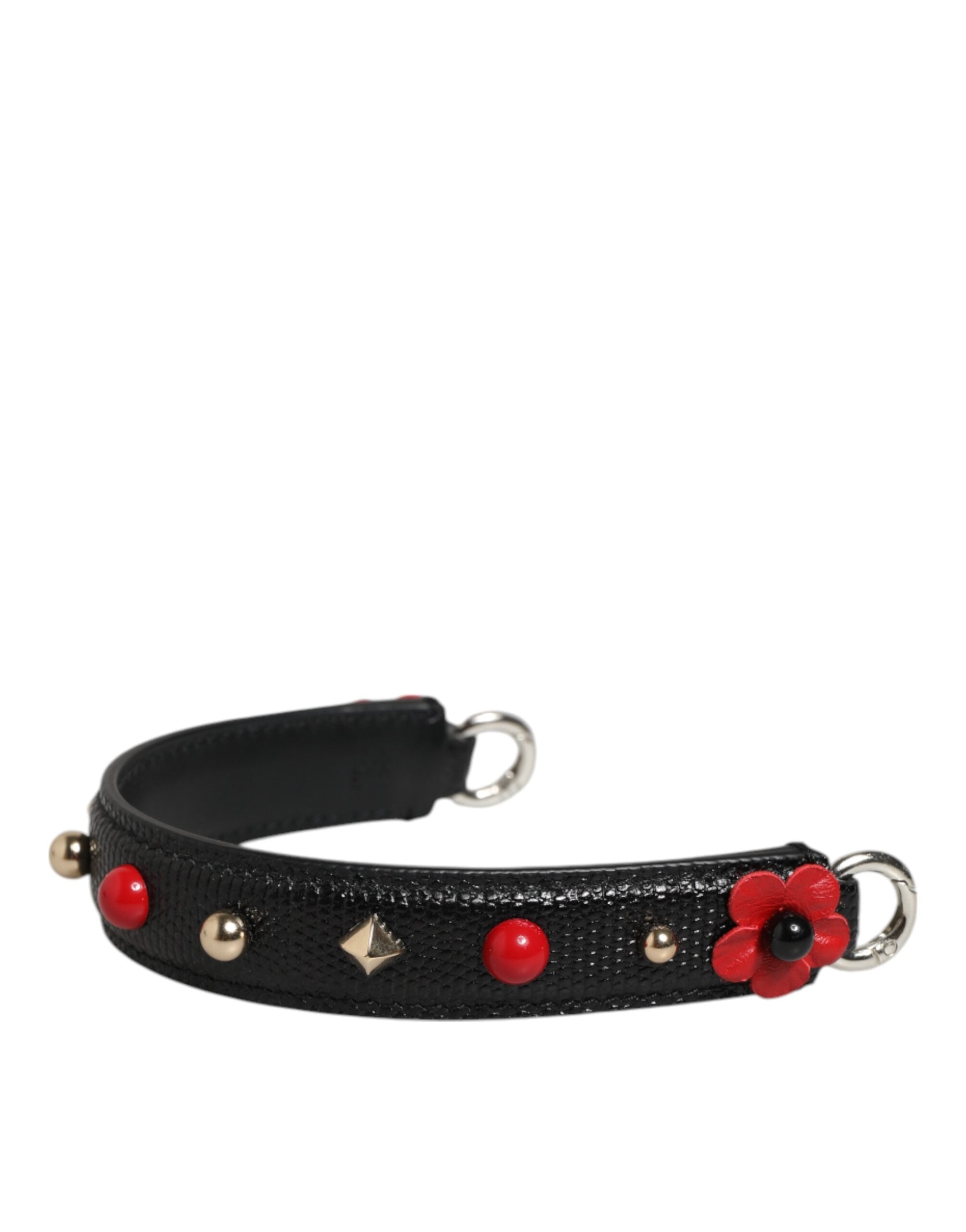 Dolce & Gabbana Black Embellished Leather Bag Handle Women Shoulder Strap
