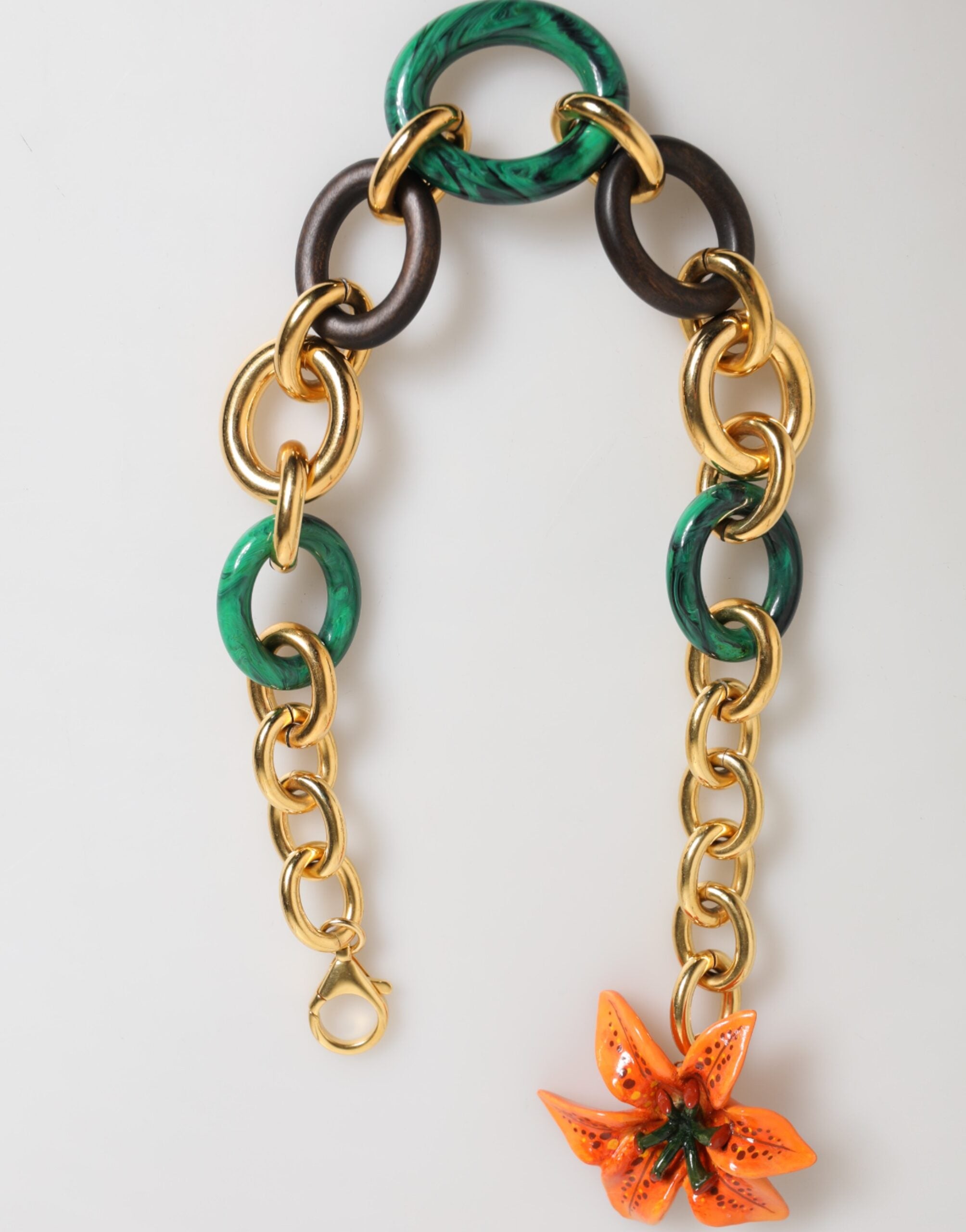 Dolce & Gabbana Multicolor Gold Brass Tiger Lily Floral Chai Necklace