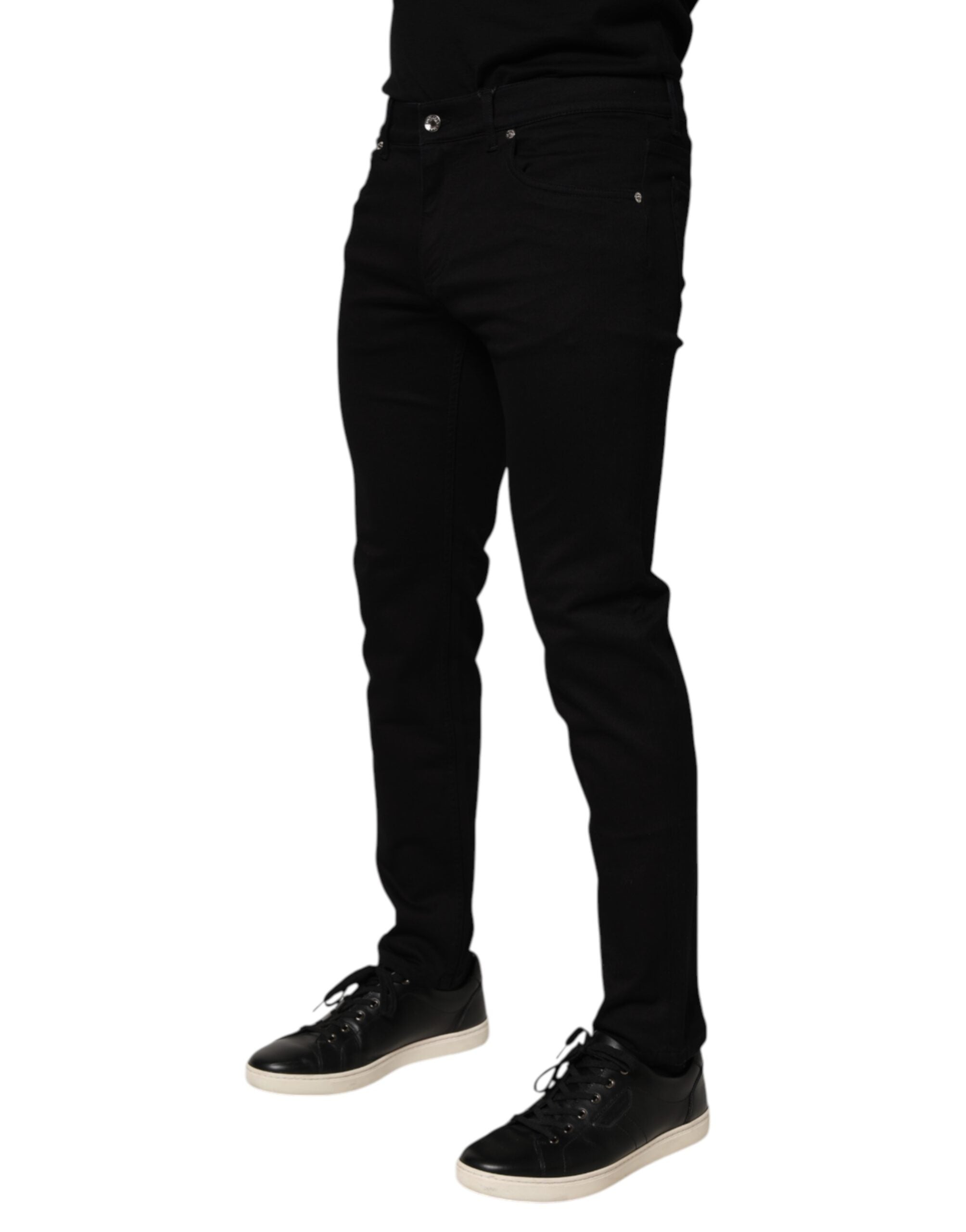 Dolce & Gabbana Black Cotton Blend Skinny Men Trouser Pants