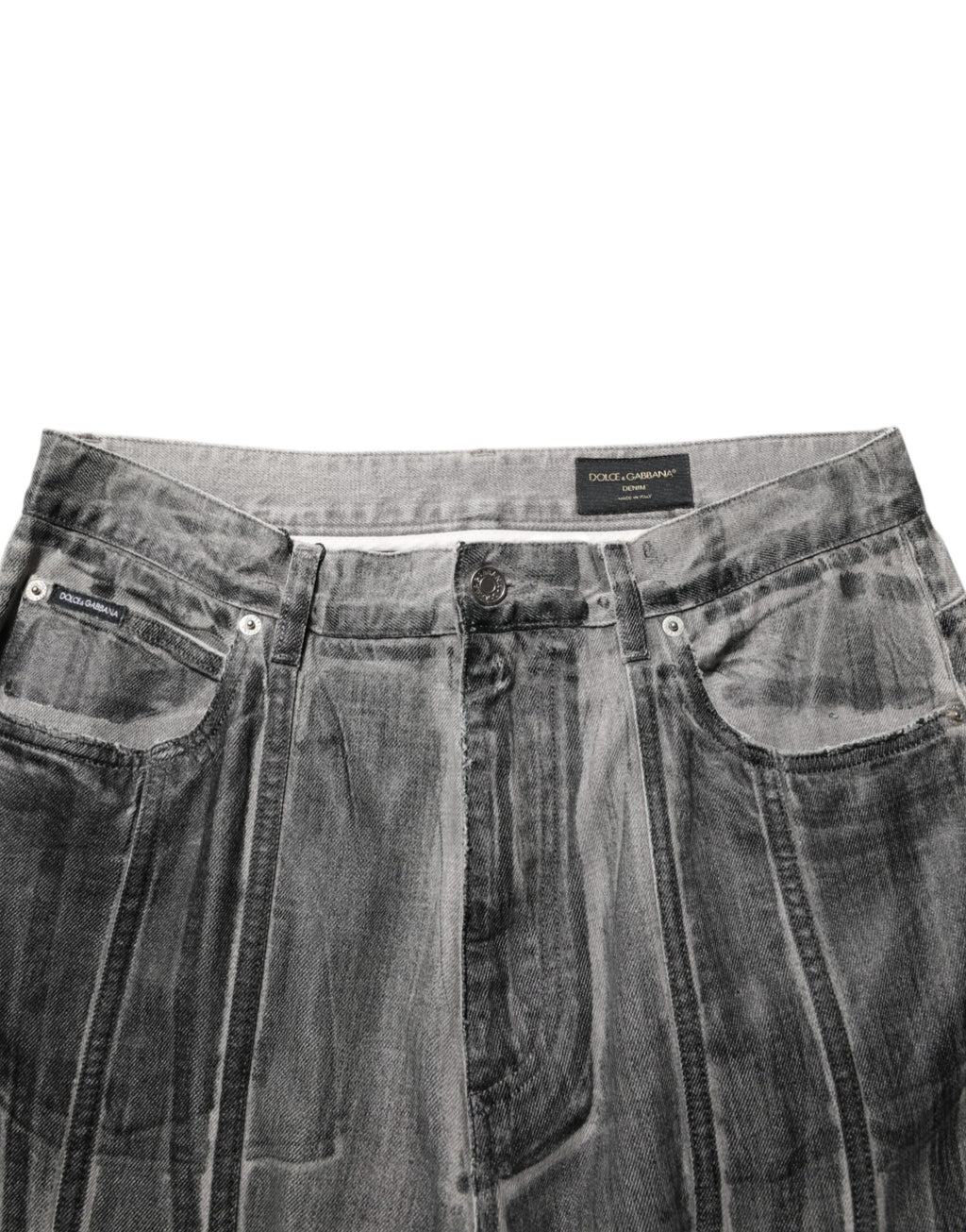 Dolce & Gabbana Black Grey Graphic Print Denim Pants Jeans