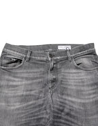 Dolce & Gabbana Grey Cotton Denim Slim Fit Distressed Pants Jeans