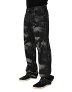 Dolce & Gabbana Black Marbled Effect Straight Men Denim Jeans