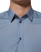 Dolce & Gabbana Blue Cotton Collared GOLD Formal Dress Shirt