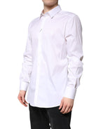 Dolce & Gabbana White Cotton Collared GOLD FormalDress Shirt