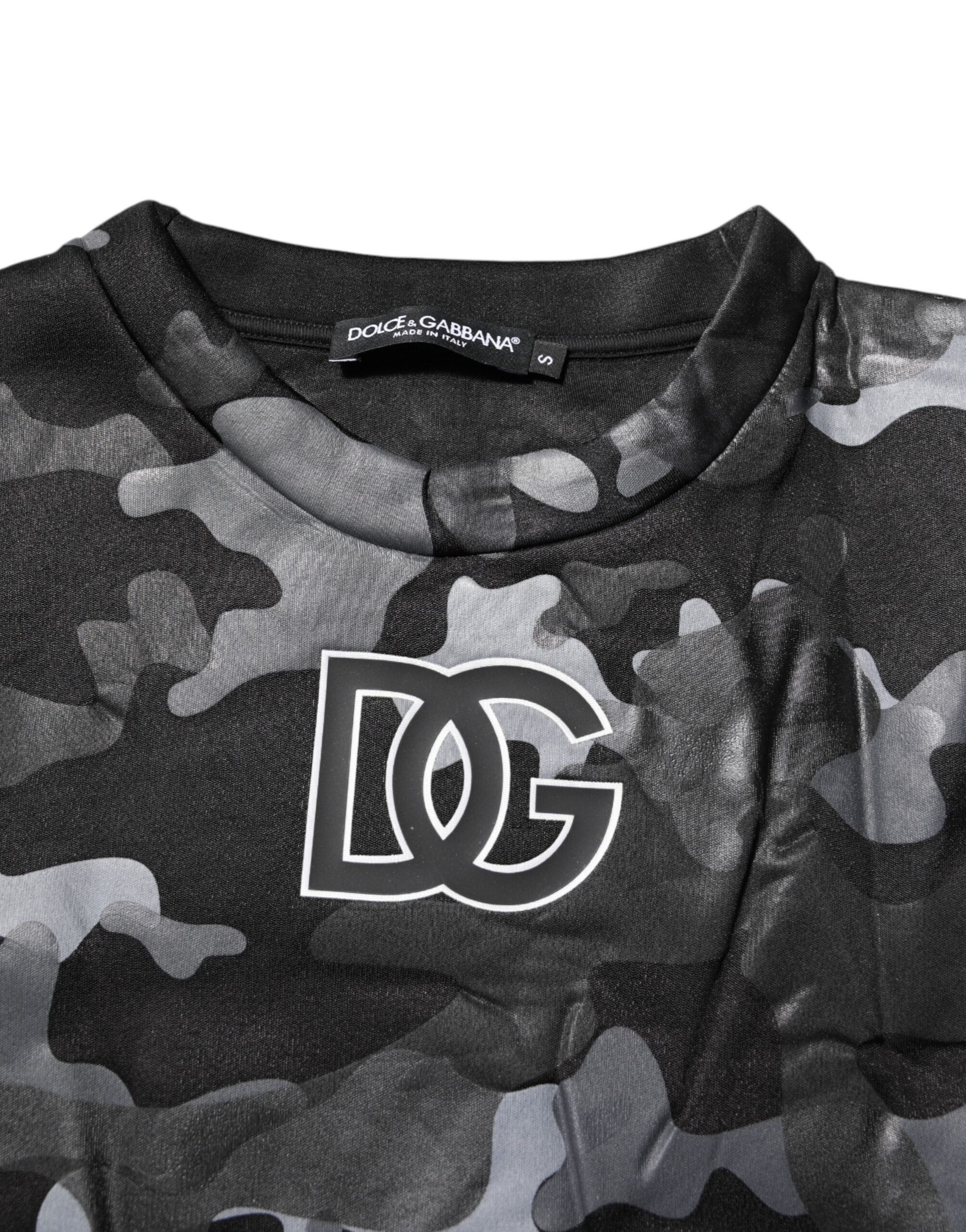 Dolce & Gabbana Black Camouflage Round Neck Sweatshirt Sweater