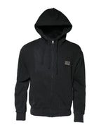 Dolce & Gabbana Black Logo FullZip Hooded Sweatshirt Sweater