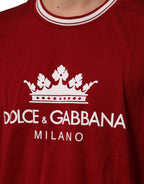 Dolce & Gabbana Maroon LogoCrown Cotton Half Sleeve T-shirt