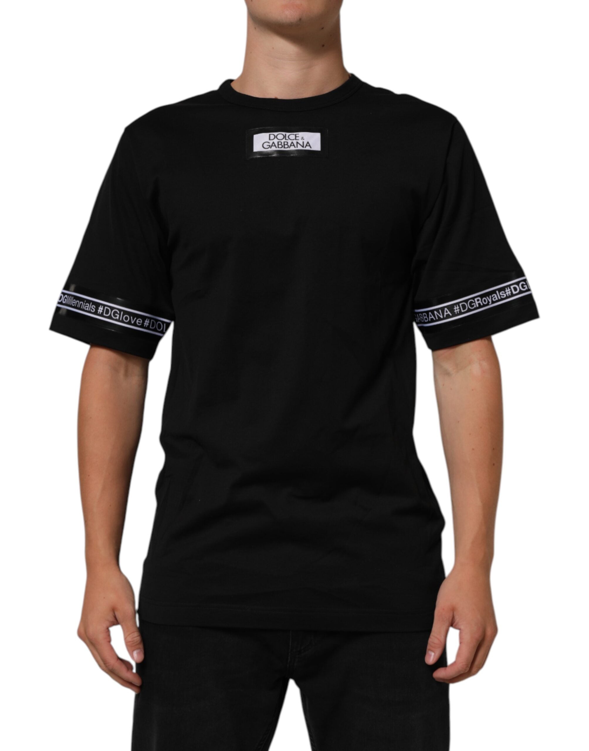 Dolce & Gabbana Black DGRoyals Cotton Men Crew Neck IT T-shirt