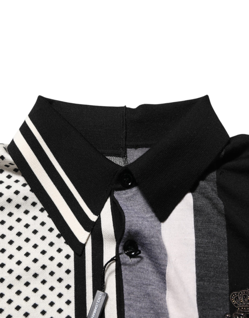 Dolce & Gabbana Black White Polka Dot Collared Polo T-shirt
