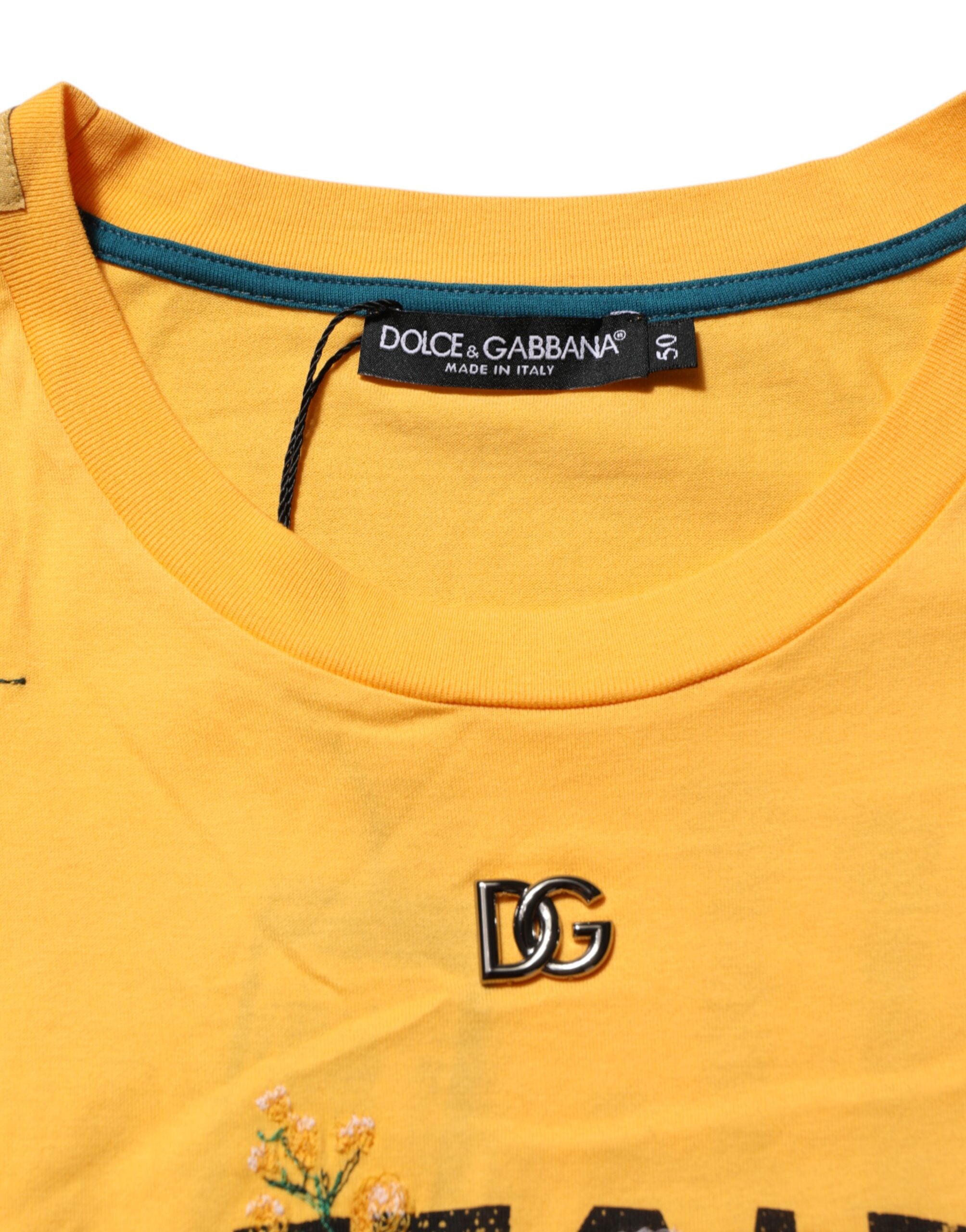 Dolce & Gabbana Yellow Secret Graden Floral Cotton Crew Neck T-shirt