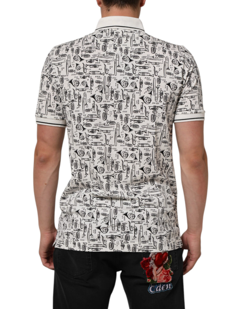 Dolce & Gabbana White Musical Print Collared Polo T-shirt