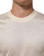 Dolce & Gabbana Off White Silk Crew Neck Short Sleeve T-shirt
