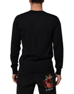 Dolce & Gabbana Black Cashmere Knit V-Neck Pullover Sweater