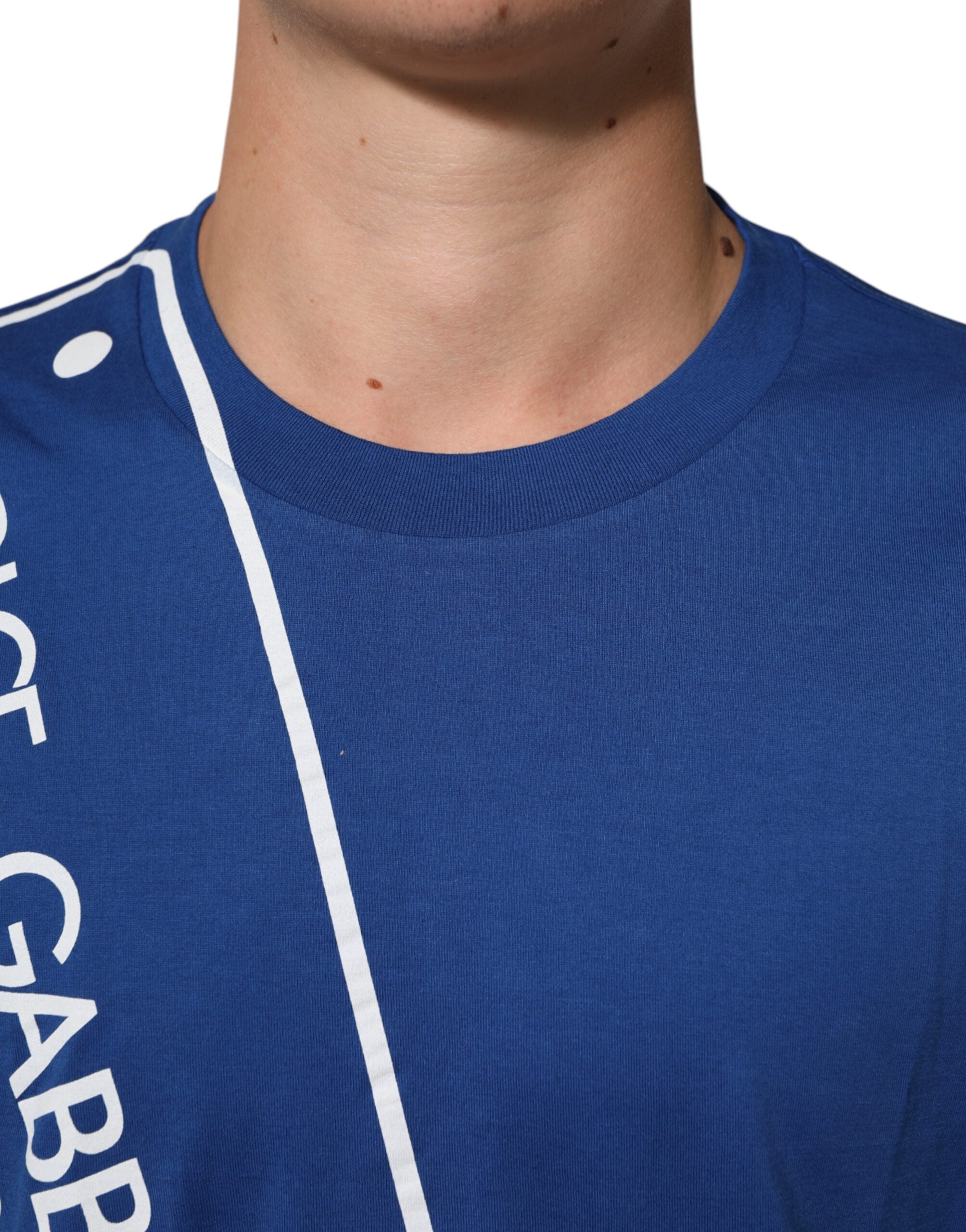 Dolce & Gabbana Blue Logo Print Cotton Crew Neck Men T-shirt