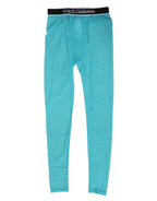 Dolce & Gabbana Light Blue Nylon Logo Lace Leggings Pants Underwear