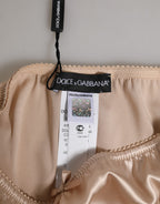 Dolce & Gabbana Beige Silk Satin Floral Lace Panty Brief Underwear