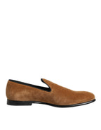 Dolce & Gabbana Brown Suede Slip On Men Loafers Formal Shoes