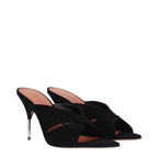 Amina Muaddi Black Leather Stiletto Heel Sandals