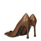 Amina Muaddi Brown Leather High Heel Pumps