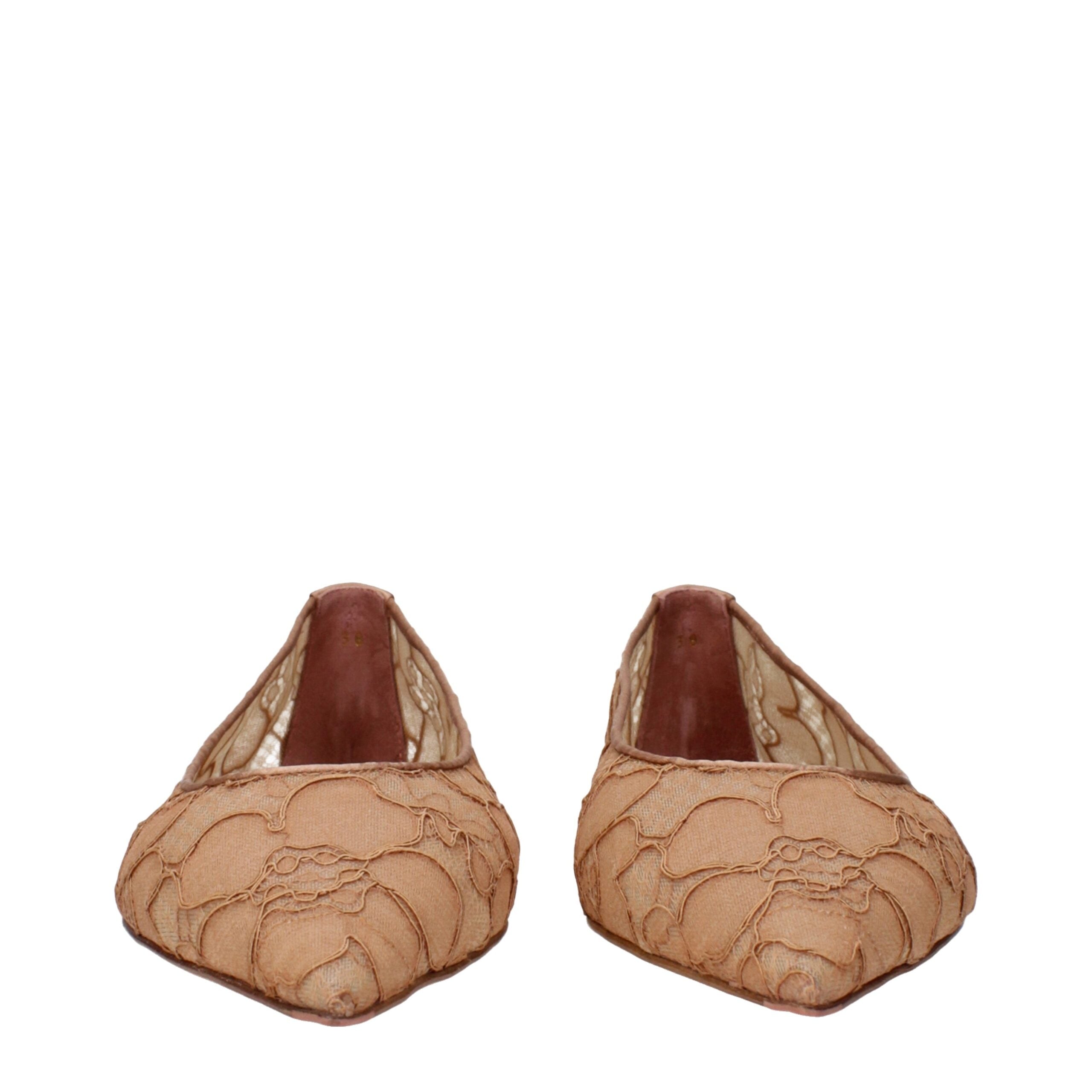 Amina Muaddi Beige Fabric Ballet Flats