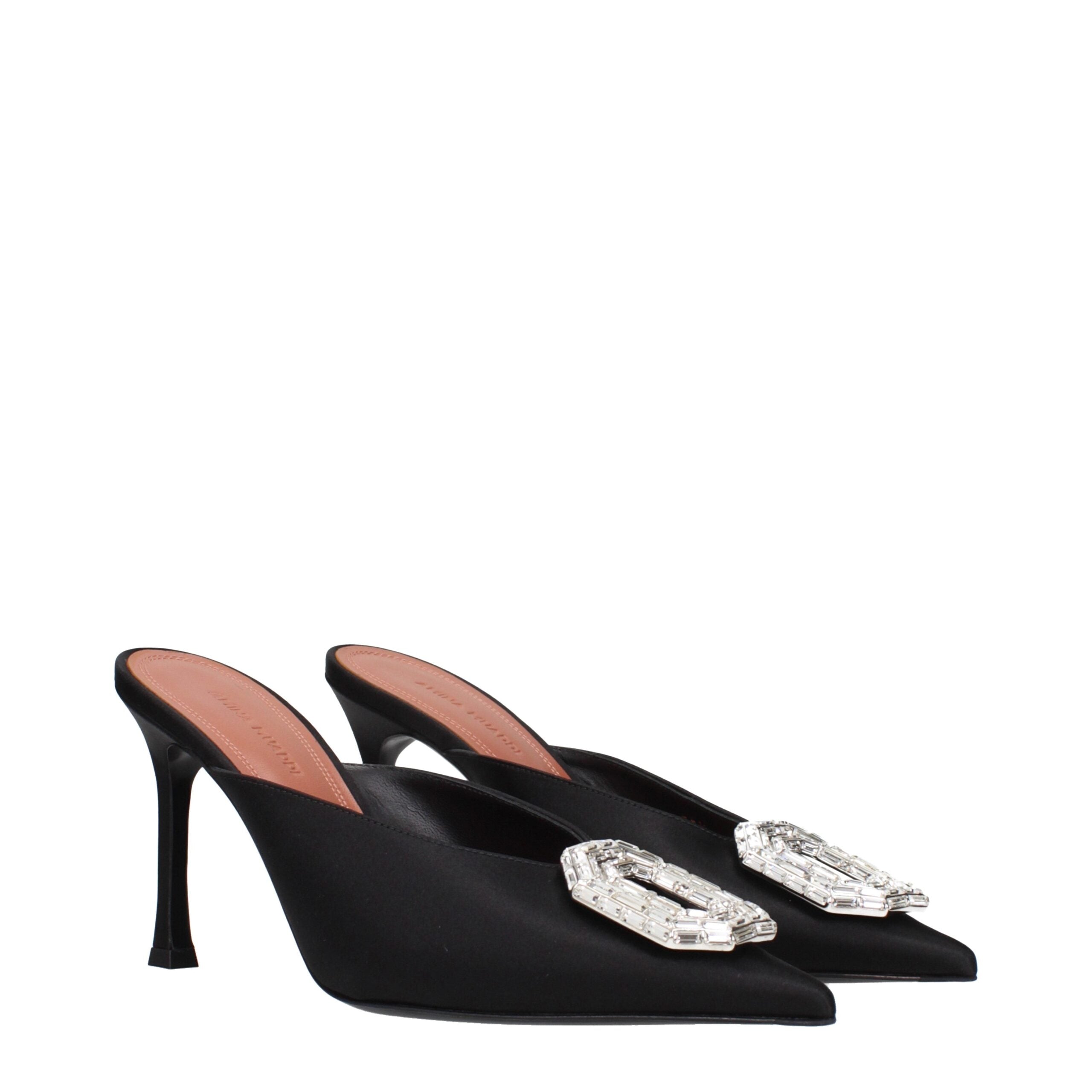 Amina Muaddi Black Satin High Heel Pumps
