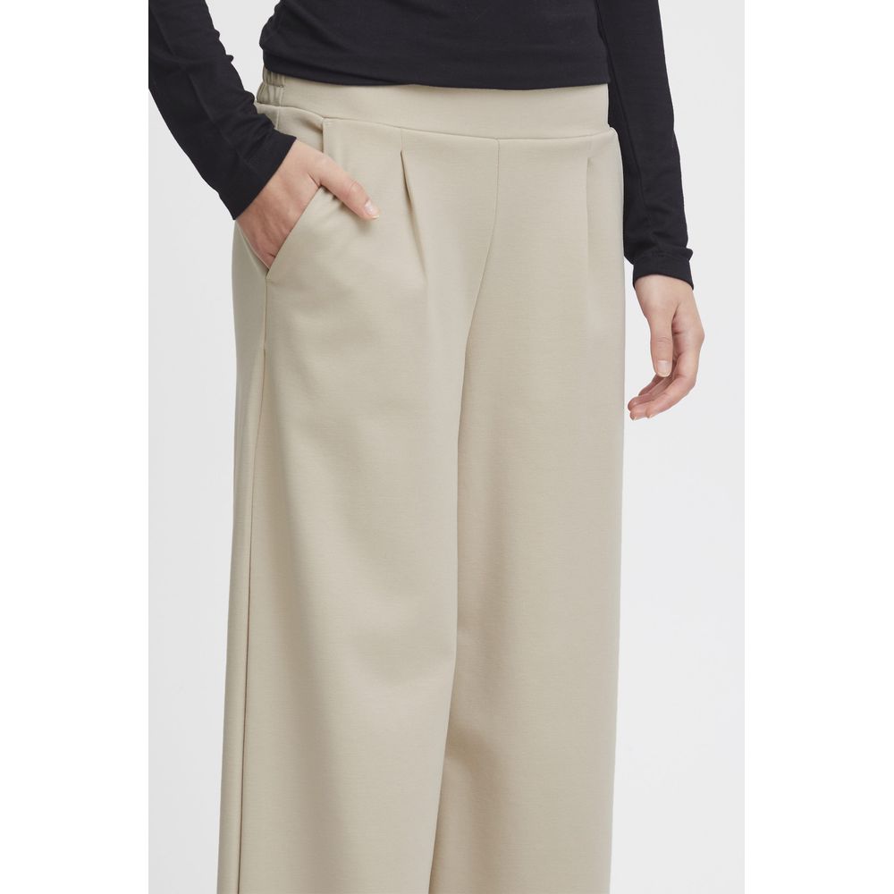 ICHI Beige Recycled Polyurethane Casual Pants