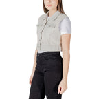 Only Light Blue Cotton Sleeveless Jacket