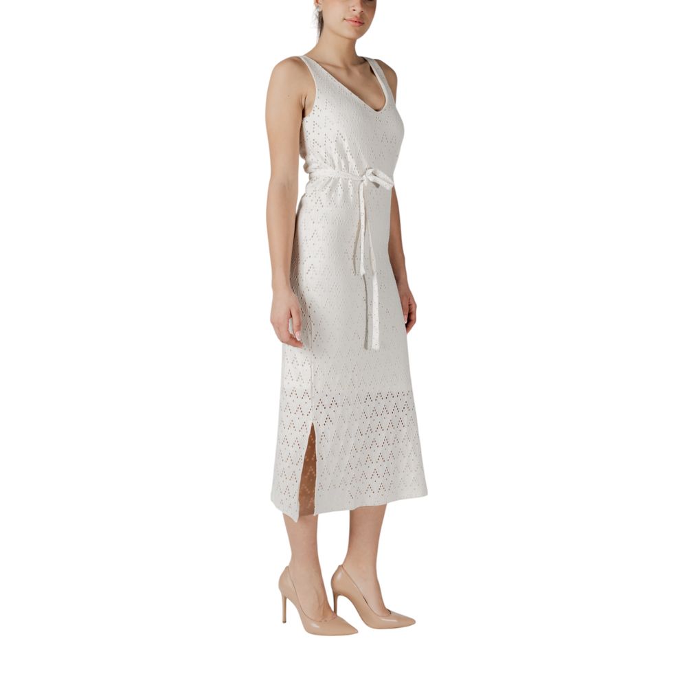 Vila Clothes Beige Recycled Polyester Midi Dress