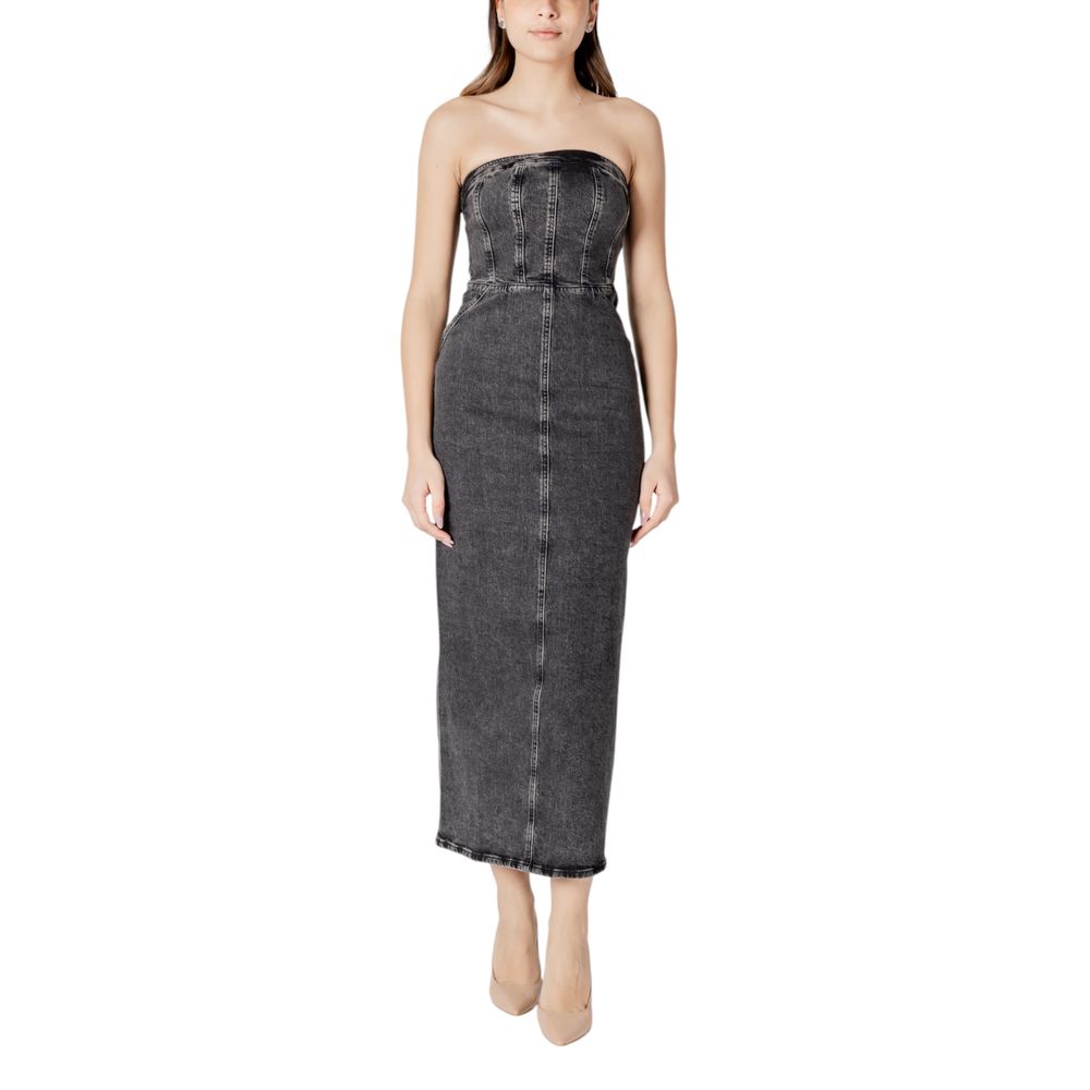 ICHI Black Cotton Midi Dress