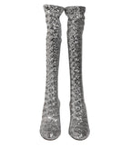 Dolce & Gabbana Silver Sequins Glitter High Heel Boot Shoes