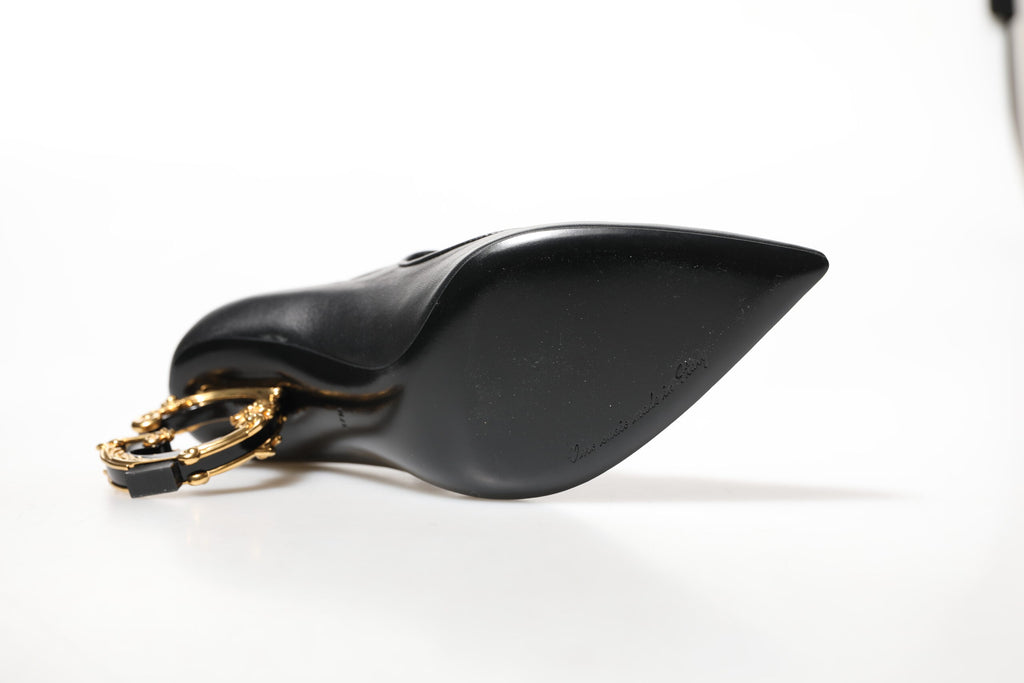 Dolce & Gabbana Black Leather Logo Heels Mary Janes Pumps Shoes