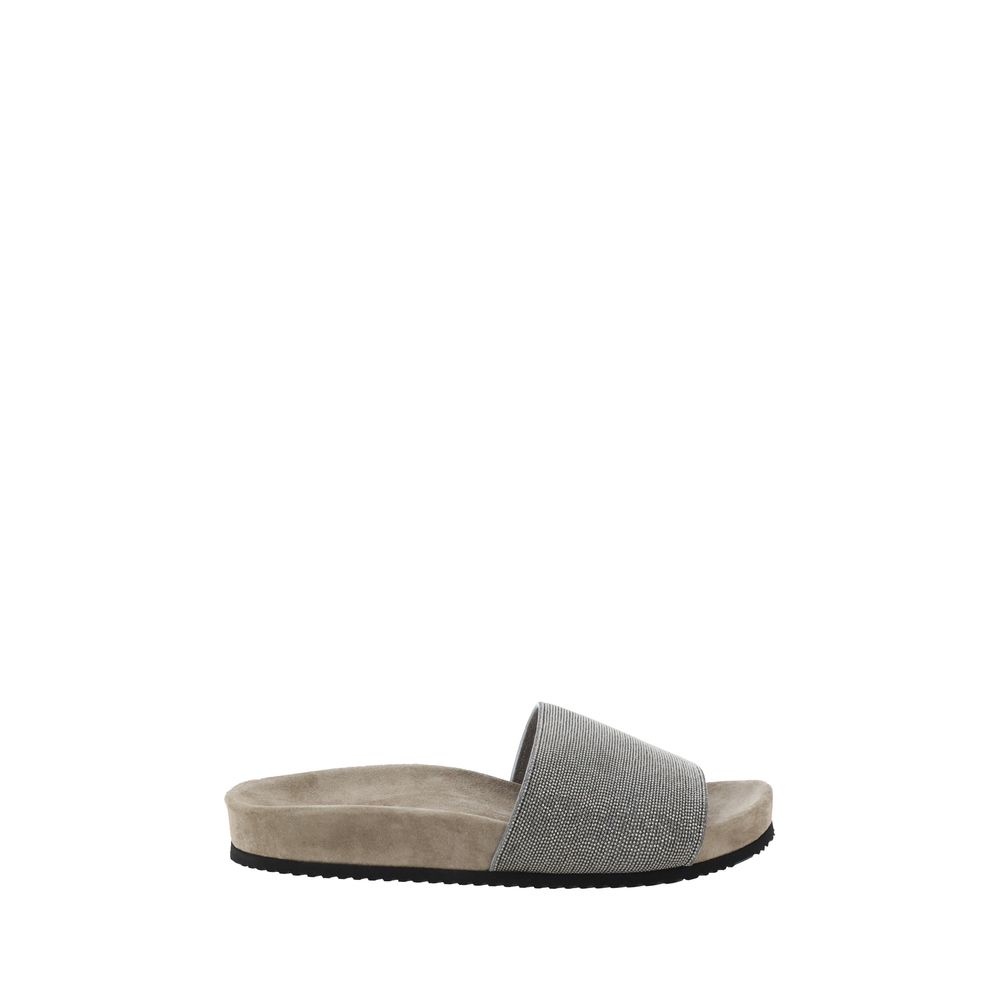 Brunello Cucinelli Brown Fabric Flat Sandals