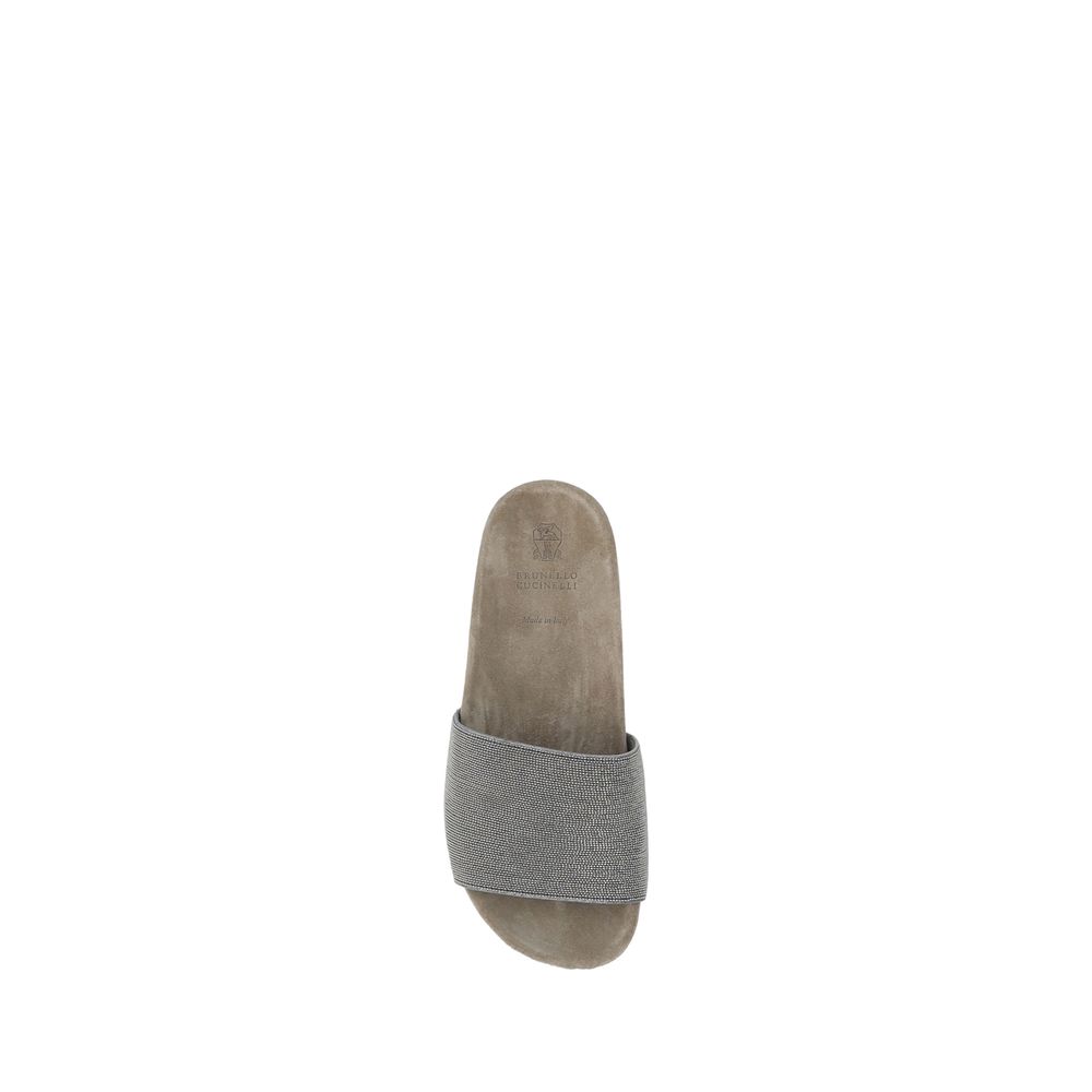 Brunello Cucinelli Brown Fabric Flat Sandals