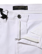 Dolce & Gabbana White Floral Sequined Embroid GIRLY Denim Jeans
