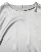 Dolce & Gabbana Gray Silk Satin Floral Lace Long Sleeve Top