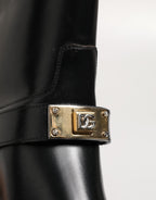 Dolce & Gabbana Black Logo Plaque Over The Calf Boots Shoes