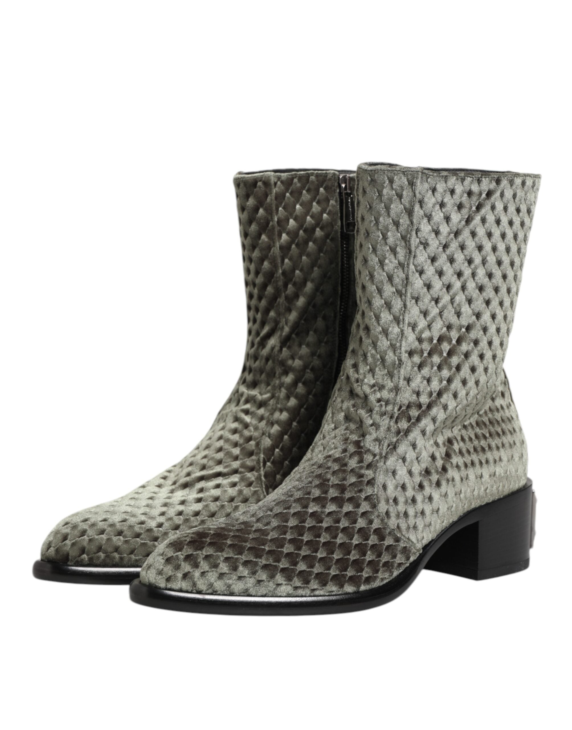 Dolce & Gabbana Gray Cotton Velvet Mid Calf Short Boots Shoes
