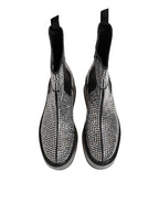 Dolce & Gabbana Black Crystal Strass Mid Calf Short Boots  Shoes