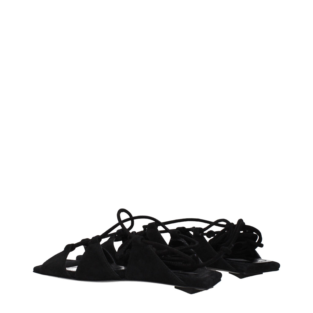 The Attico Black Leather Flat Sandals
