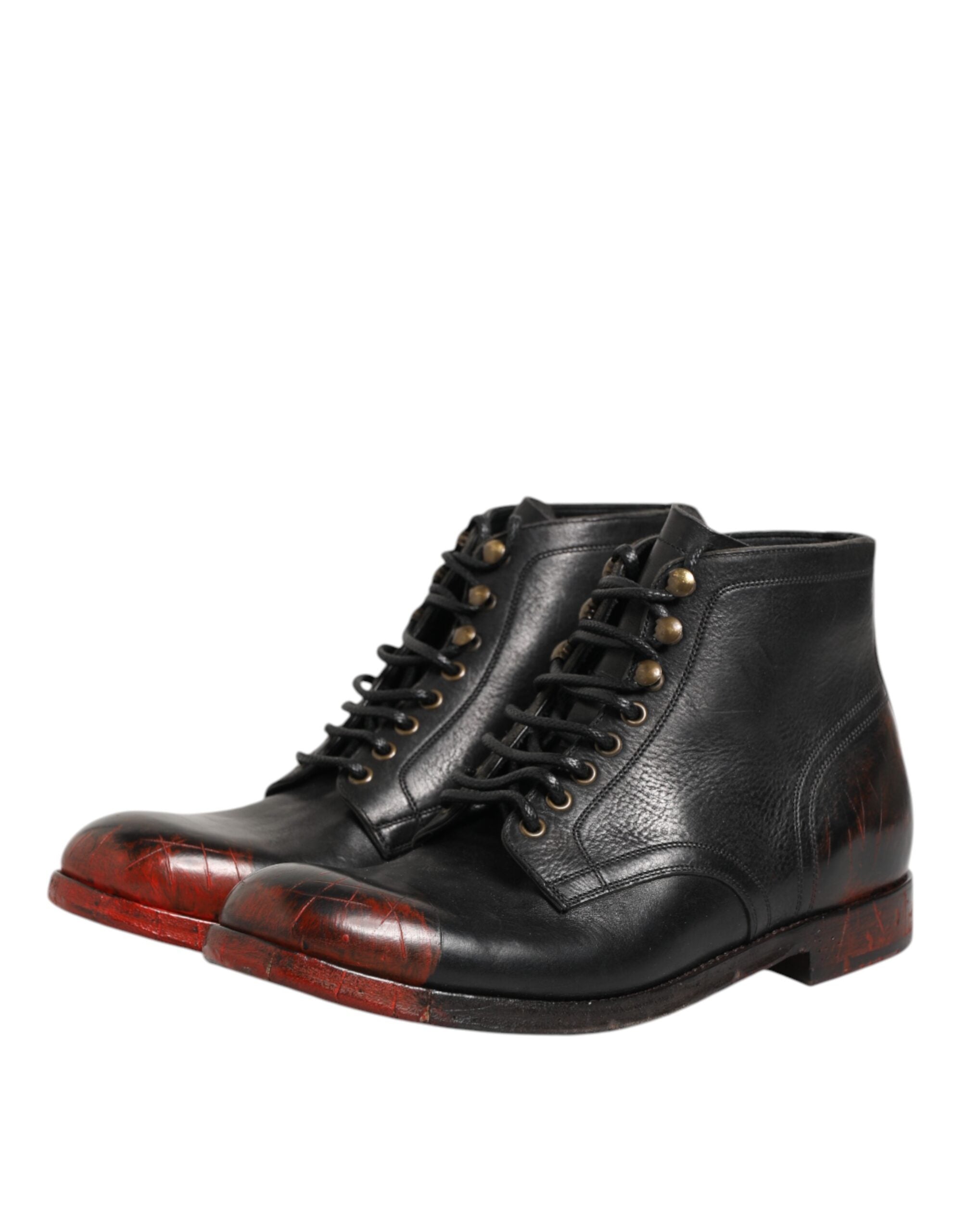 Dolce & Gabbana Black Red Lace Up Short Ankle Boot Shoes
